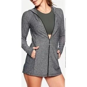 Athleta Grey Space Dye Full Zip Hoodie Thumbhole Lightweight Jacket Medium
